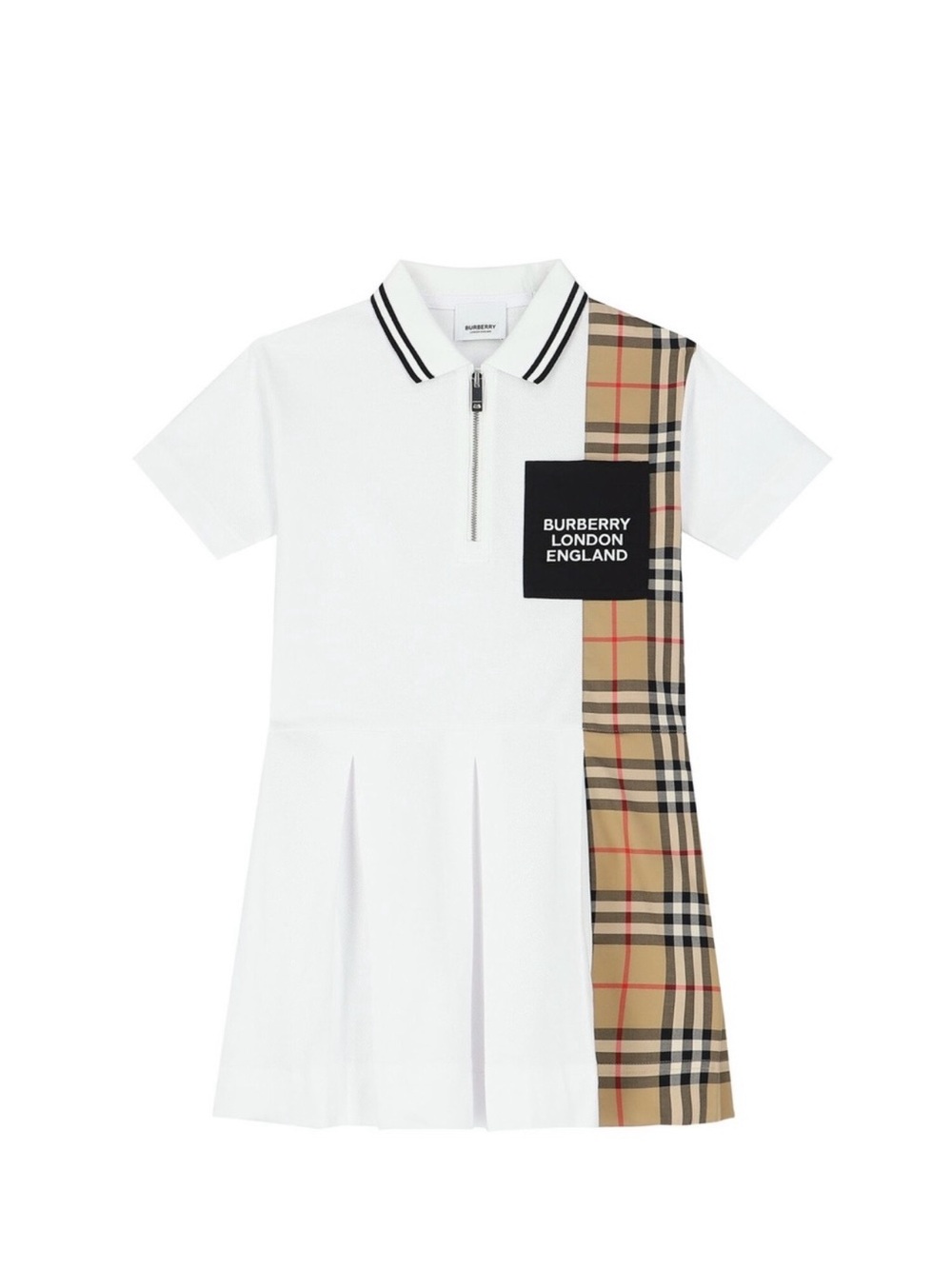Burberry White Polo Dress with Vintage Check Panel